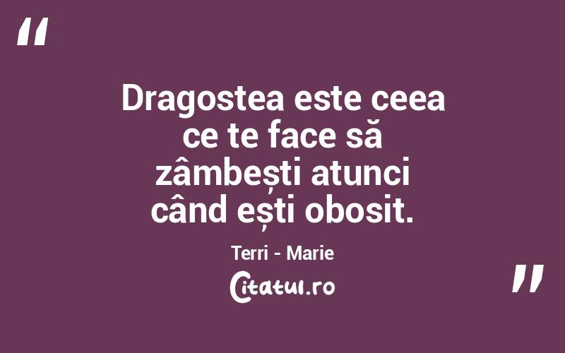 Dragostea este ceea ce te face să zâmbești atunci când ești obosit. Terri - Marie
