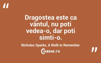 Dragostea este ca vântul, nu poți vedea-o, dar poți simți-o. Nicholas Sparks, A Walk to Remember...