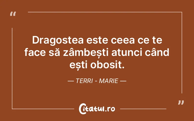 Dragostea este ceea ce te face să zâmbești atunci când ești obosit. Terri - Marie