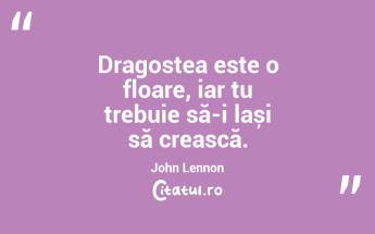 Dragostea este o floare, iar tu trebuie să-i lași să crească. John Lennon...