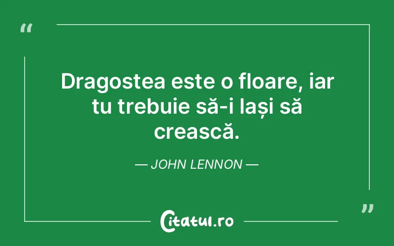 Dragostea este o floare, iar tu trebuie să-i lași să crească. John Lennon