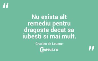 Nu exista alt remediu pentru dragoste decat sa iubesti si mai mult. Charles de Leusse...
