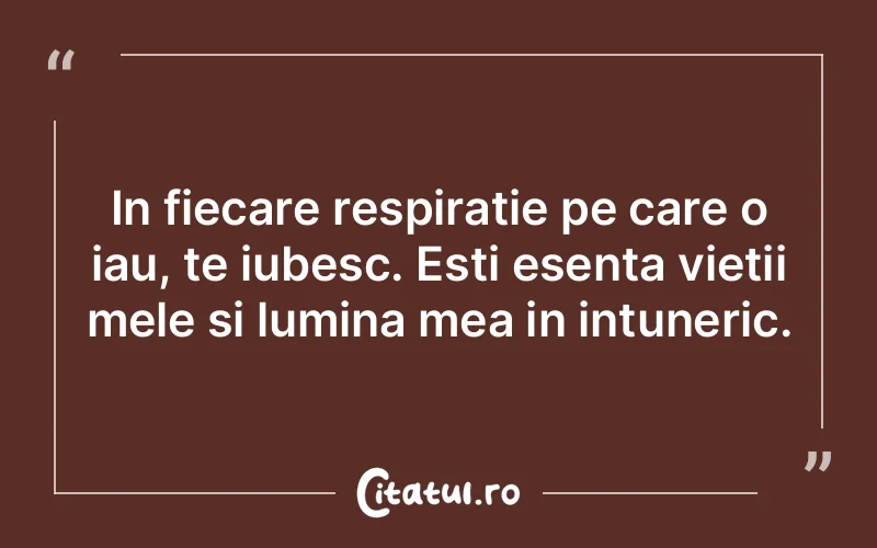 In fiecare respiratie pe care o iau, te iubesc. Esti esenta vietii mele si lumina mea in intuneric.