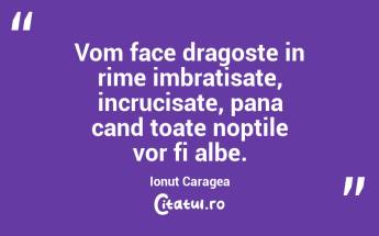 Vom face dragoste in rime imbratisate, incrucisate, pana cand toate noptile vor fi albe. Ionut Caragea...