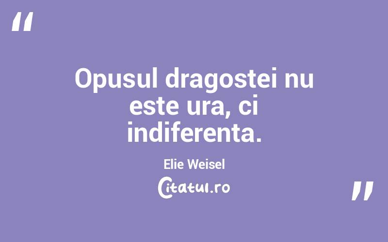 Opusul dragostei nu este ura, ci indiferenta. Elie Weisel