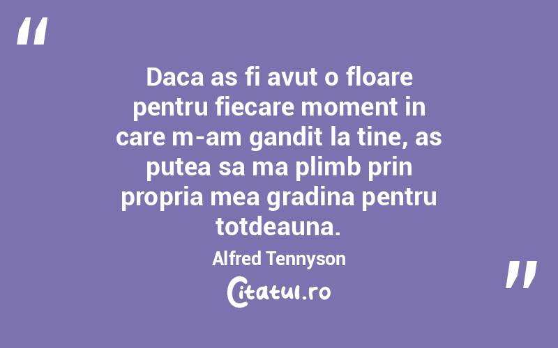 Daca as fi avut o floare pentru fiecare moment in care m-am gandit la tine, as putea sa ma plimb prin propria mea gradina pentru totdeauna. Alfred Tennyson