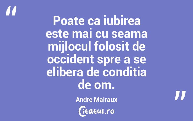 Poate ca iubirea este mai cu seama mijlocul folosit de occident spre a se elibera de conditia de om. Andre Malraux