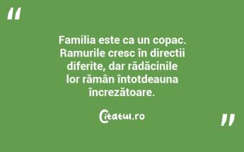 Familia este ca un copac. Ramurile cresc în direcții diferite, dar rădăcinile lor rămân întotdeauna încrezătoare. ...