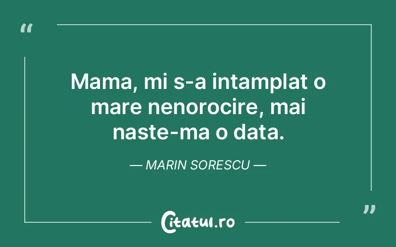 Mama, mi s-a intamplat o mare nenorocire, mai naste-ma o data. Marin Sorescu