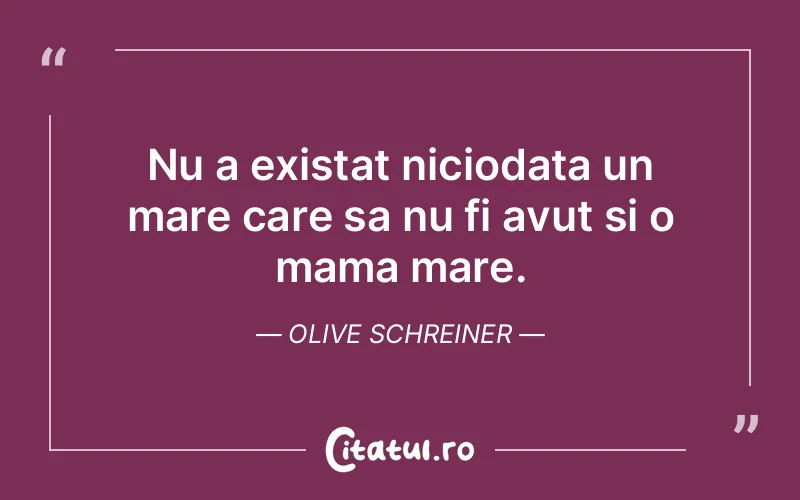 Nu a existat niciodata un mare care sa nu fi avut si o mama mare. Olive Schreiner
