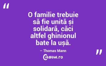 O familie trebuie să fie unită și solidară, căci altfel ghinionul bate la ușă. – Thomas Mann...