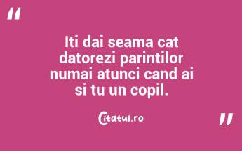 Iti dai seama cat datorezi parintilor numai atunci cand ai si tu un copil. ...