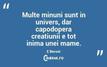 Multe minuni sunt in univers, dar capodopera creatiunii e tot inima unei mame. E Bersot...