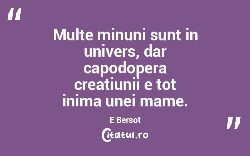 Multe minuni sunt in univers, dar capodopera creatiunii e tot inima unei mame. E Bersot
