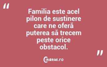 Familia este acel pilon de susținere care ne oferă puterea să trecem peste orice obstacol. ...