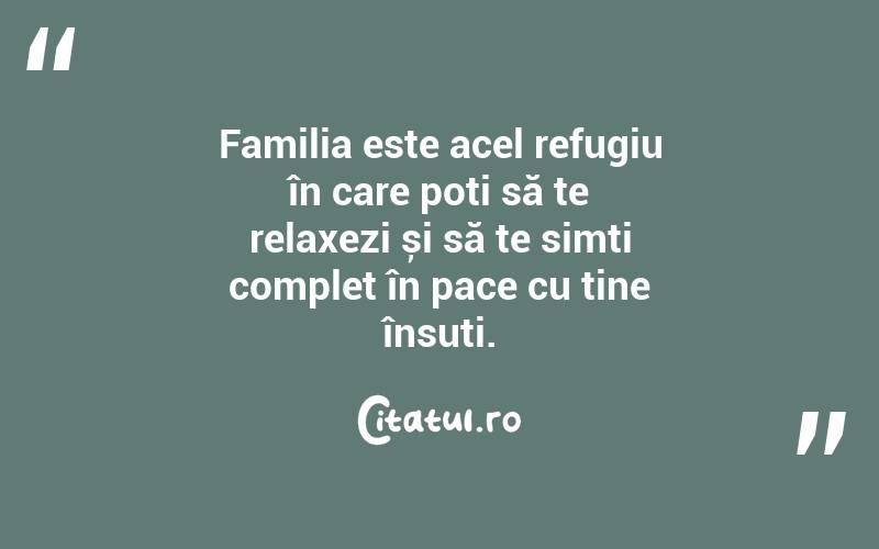 Familia este acel refugiu în care poți să te relaxezi și să te simți complet în pace cu tine însuți. 

