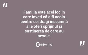 Familia este acel loc în care înveți că a fi acolo pentru cei dragi înseamnă a le oferi sprijinul și susținerea de care au nevoie. ...