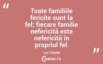 Toate familiile fericite sunt la fel; fiecare familie nefericită este nefericită în propriul fel. Lev Tolstoi...