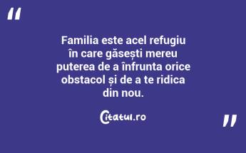 Familia este acel refugiu în care găsești mereu puterea de a înfrunta orice obstacol și de a te ridica din nou. ...