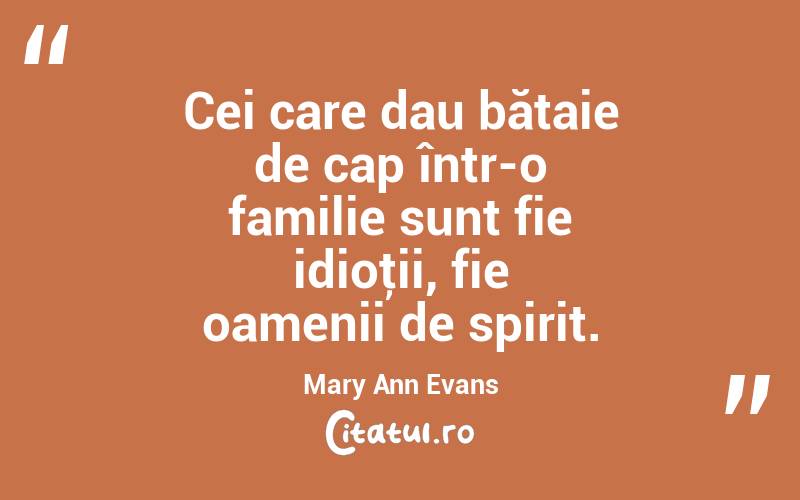  Cei care dau bătaie de cap într-o familie sunt fie idioţii, fie oamenii de spirit. Mary Ann Evans
