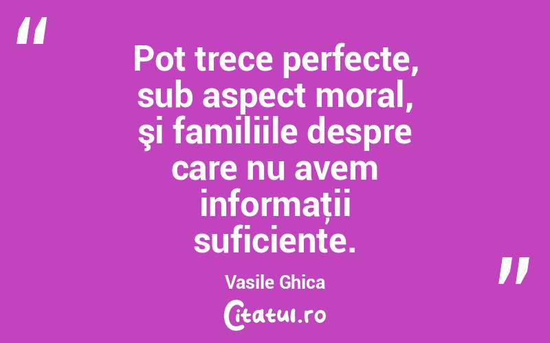 Pot trece perfecte, sub aspect moral, şi familiile despre care nu avem informaţii suficiente. Vasile Ghica