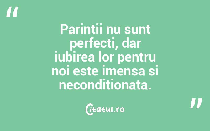 Parintii nu sunt perfecti, dar iubirea lor pentru noi este imensa si neconditionata. 