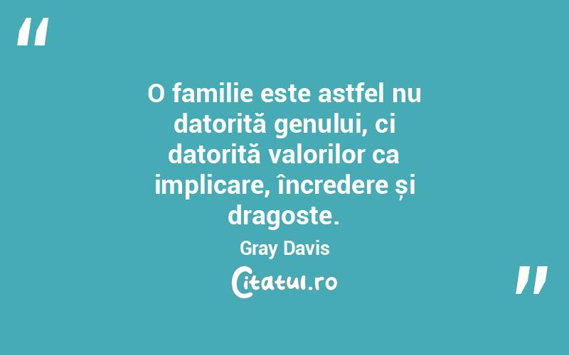 O familie este astfel nu datorită genului, ci datorită valorilor ca implicare, încredere și dragoste. Gray Davis