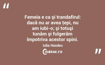 Femeia e ca şi trandafirul: dacă nu ar avea ţepi, nu am iubi-o; şi totuşi tunăm şi fulgerăm împotriva acestor spini. Iulia Hasdeu...