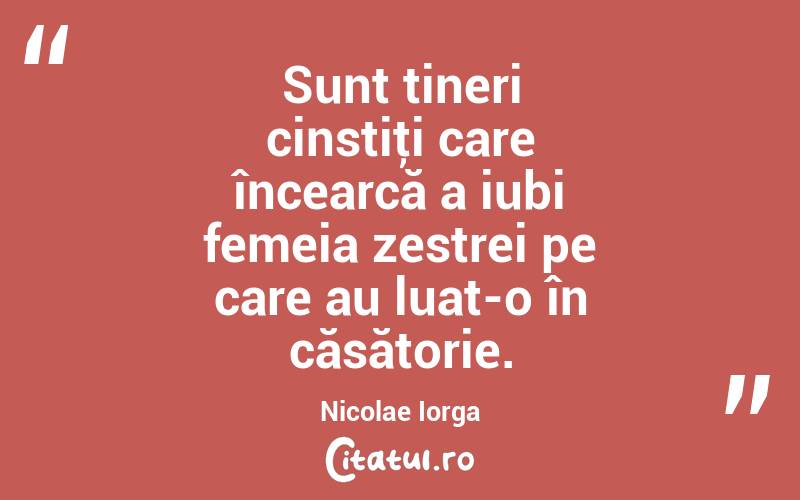 Sunt tineri cinstiţi care încearcă a iubi femeia zestrei pe care au luat-o în căsătorie. Nicolae Iorga
