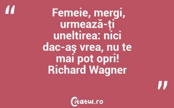 Femeie, mergi, urmează-ţi uneltirea: nici dac-aş vrea, nu te mai pot opri! Richard Wagner...