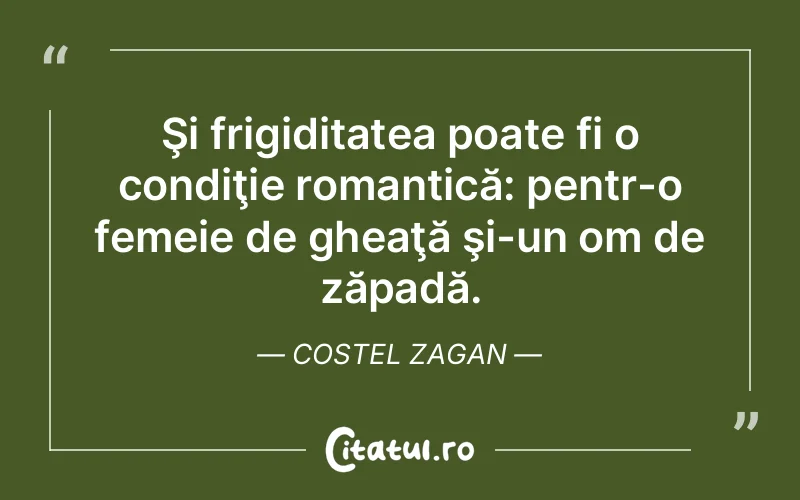 Şi frigiditatea poate fi o condiţie romantică: pentr-o femeie de gheaţă şi-un om de zăpadă. Costel Zagan