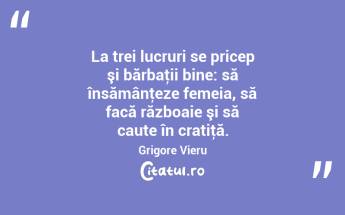 La trei lucruri se pricep şi bărbaţii bine: să însămânţeze femeia, să facă războaie şi să caute în cratiţă. Grigore Vieru...