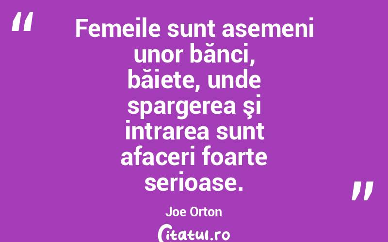 Femeile sunt asemeni unor bănci, băiete, unde spargerea şi intrarea sunt afaceri foarte serioase. Joe Orton