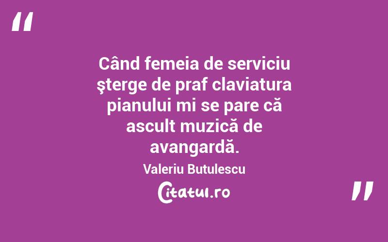  Când femeia de serviciu şterge de praf claviatura pianului mi se pare că ascult muzică de avangardă. Valeriu Butulescu