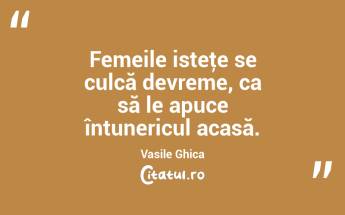 Femeile isteţe se culcă devreme, ca să le apuce întunericul acasă. Vasile Ghica...