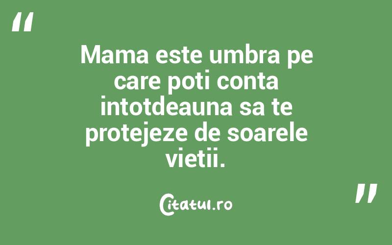 Mama este umbra pe care poti conta intotdeauna sa te protejeze de soarele vietii.