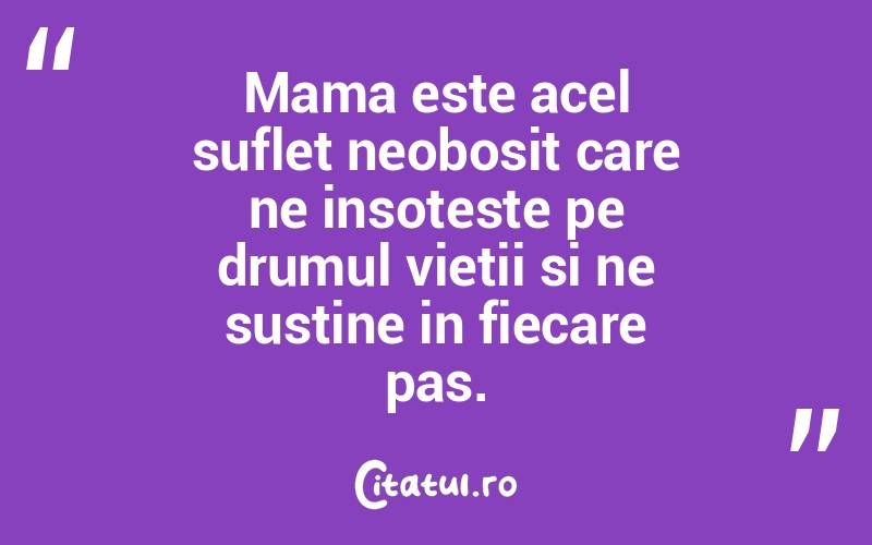 Mama este acel suflet neobosit care ne insoteste pe drumul vietii si ne sustine in fiecare pas.