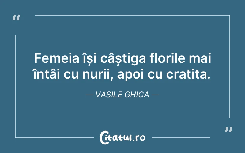 Femeia își câștiga florile mai întâi cu nurii, apoi cu cratița. Vasile Ghica