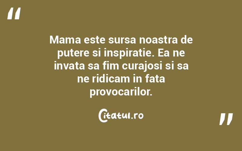 Mama este sursa noastra de putere si inspiratie. Ea ne invata sa fim curajosi si sa ne ridicam in fata provocarilor. 