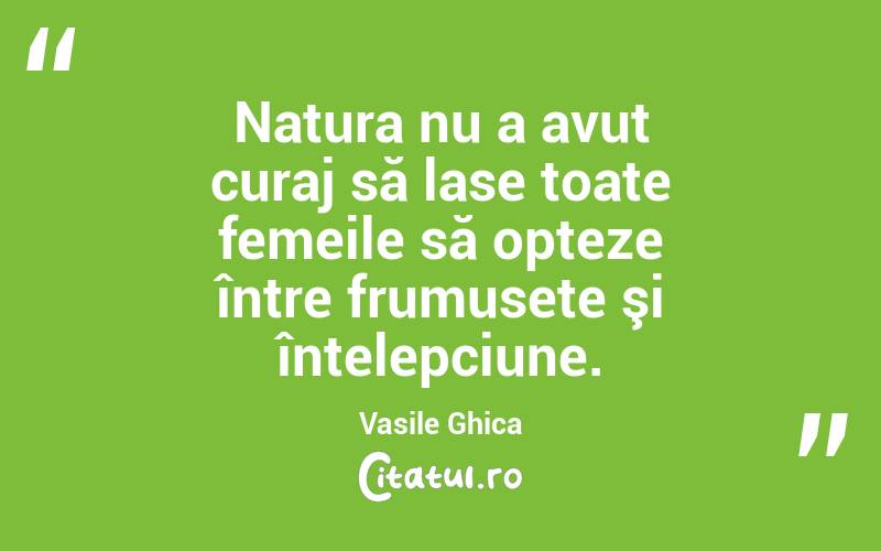 Natura nu a avut curaj să lase toate femeile să opteze între frumusețe şi înțelepciune. Vasile Ghica

