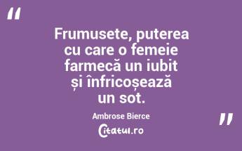 Frumusețe, puterea cu care o femeie farmecă un iubit și înfricoșează un soț. Ambrose Bierce...
