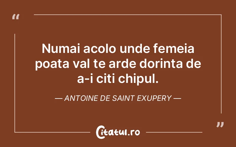 Numai acolo unde femeia poata val te arde dorinta de a-i citi chipul. Antoine de Saint Exupery