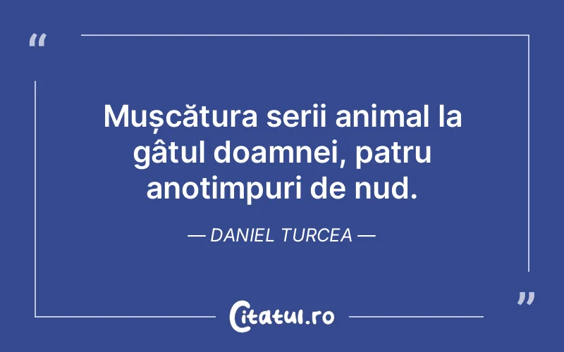 Mușcătura serii animal la gâtul doamnei, patru anotimpuri de nud. Daniel Turcea