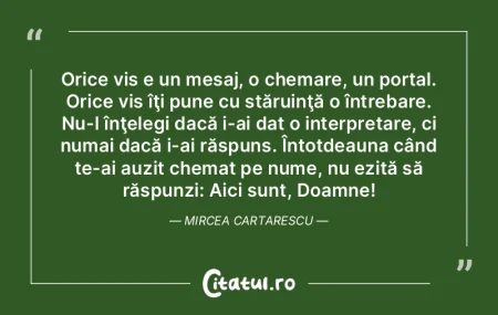 Orice vis e un mesaj, o chemare, un port...