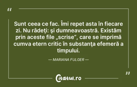 Sunt ceea ce fac. Îmi repet asta în fi...