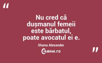 Nu cred că dușmanul femeii este bărbatul, poate avocatul ei e. Shana Alexander...