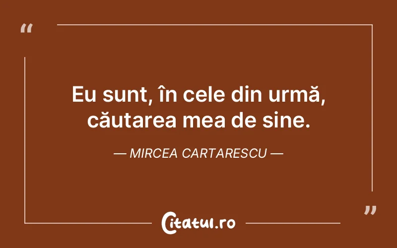 Eu sunt, în cele din urmă, căutarea mea de sine. Mircea Cartarescu