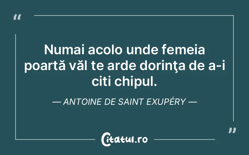 Numai acolo unde femeia poartă văl te arde dorinţa de a-i citi chipul. Antoine de Saint Exupéry