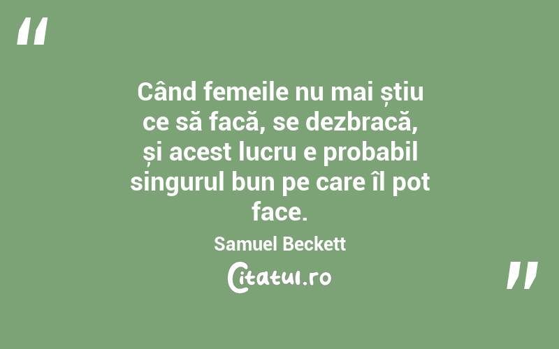  Când femeile nu mai știu ce să facă, se dezbracă, și acest lucru e probabil singurul bun pe care îl pot face. Samuel Beckett
