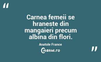 Carnea femeii se hraneste din mangaieri precum albina din flori. Anatole France...